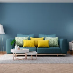 modern-vintage-interior-living-room-blueprint-home-decor-concept-green-couch-with-marble-table-blue-wall-hardwood-flooring-3d-render